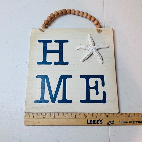 HOME Wall Hanging With Starfish & Beaded Handle Nautical Decor Coastal Cottage - Picture 5 of 7